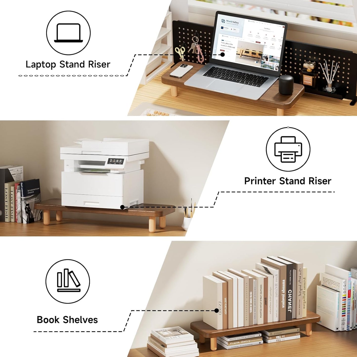 Monitor Stand Riser, 24 Inch Wood Desk Organizer with Monitor Stand & Storage Computer Monitor and Laptop Riser Multifunctional Laptop Stand Desk Organizer for Office Home Screen/Laptop/PC (Light Walnut)