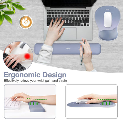 MOSISO Wrist Rest Support for Mouse Pad&Keyboard Set, Ergonomic Mousepad with Concave Curved Memory Foam, Non-Slip Base Pain Relief Comfortable Rectangular Easy Typing Pad for Home/Office, Brown
