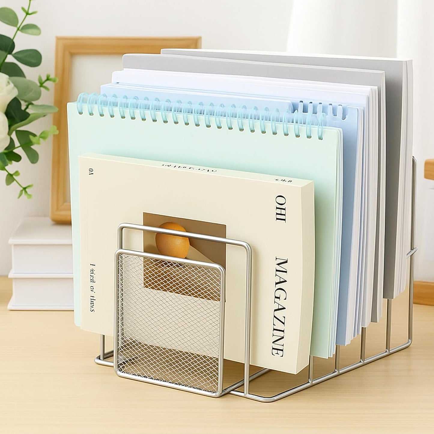2 Pcs 7 Section Wire File Organizer for Desk, Metal Mesh Incline File Holder, Letter & Magazine Folder Rack, Desktop Paper Sorter for Home Office School (Golden)