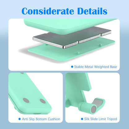 Cell Phone Stand, Adjustable Angle and Height Cell Phone Holder for Desk, Foldable and Portable, Anti-Slip Silicone Pad, Compatible with All Mobile Phones and 4-8 Inch Devices, Pink