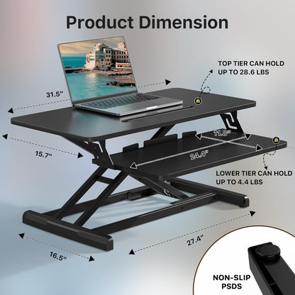 JOY worker Standing Desk Converter, 32" Wide Height Adjustable Sit Stand Up Desk Riser with Keyboard Tray, Desktop Workstation Riser for Home Office Computer Laptop, Particle Board, White