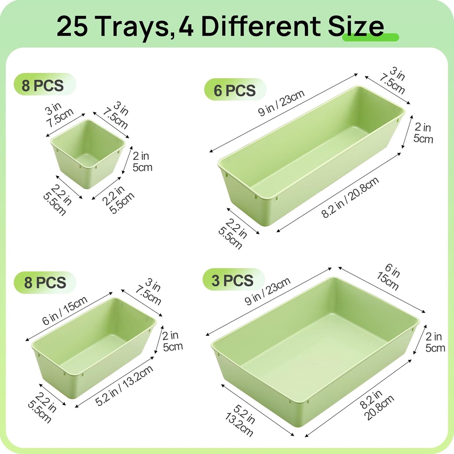 Vtopmart 25 PCS Clear Plastic Drawer Organizers Set, 4-Size Versatile Bathroom and Vanity Drawer Organizer Trays, Storage Bins for Makeup, Bedroom, Kitchen Gadgets Utensils and Office