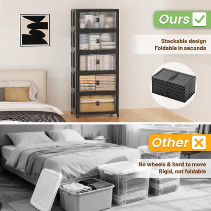 SAILUN 145Gal/580Qt Collapsible & Stackable Storage Bins with Door & a Lid,Perfect for Blanket Storage, Pillow Organizer, Bedroom Closet & Living Room, Black 26" W x 17" D x 71" H