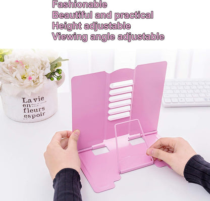 MSDADA Desk Book Stand Metal Reading Rest Book Holder Adjustable Cookbook Documents Holder for Recipes Textbooks Tablet Music Books, Mom Gifts, Gifts for Grandma Mom Mothers Day(Light Purple)