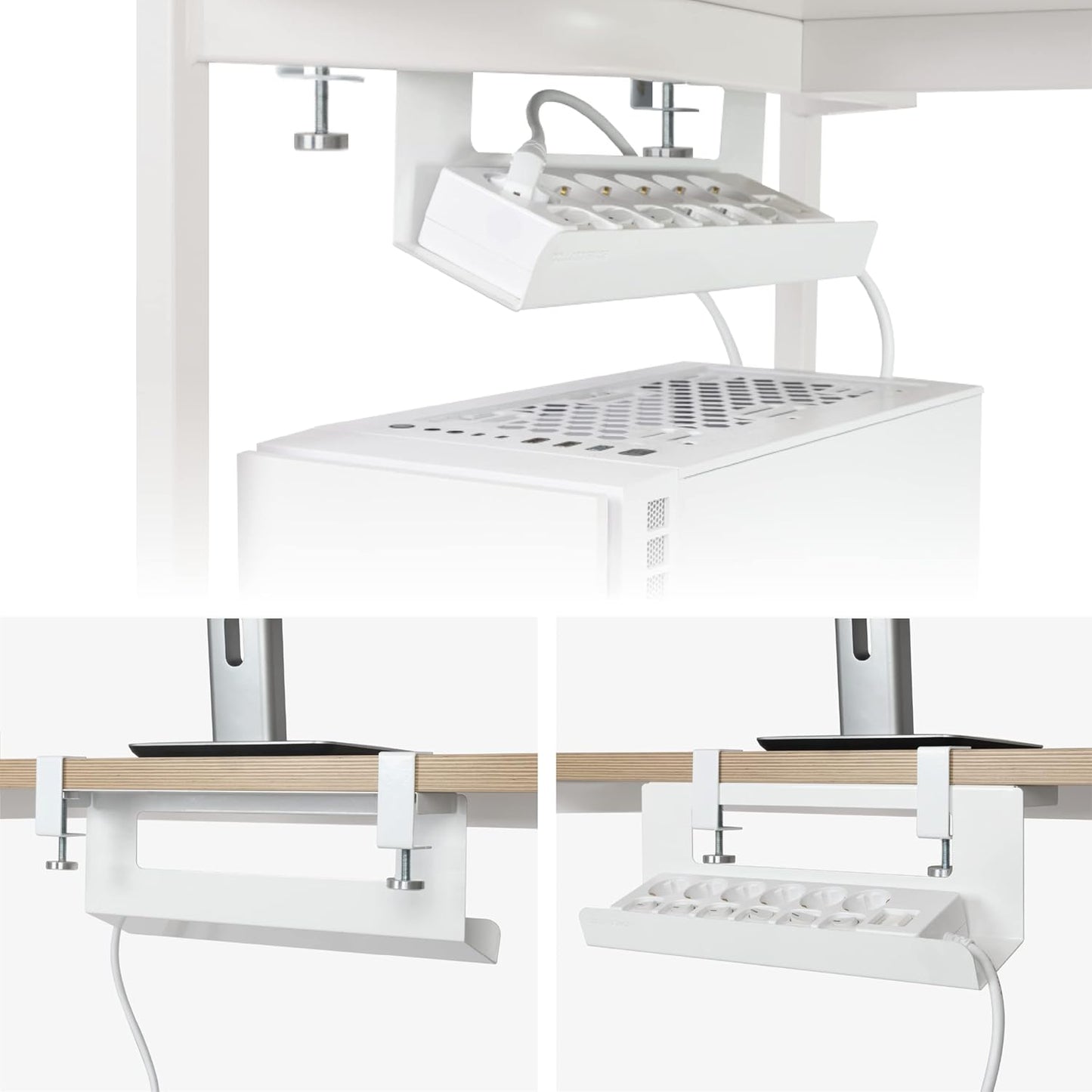 Under Desk Cable Management Tray, Cord Hider, Cord Organizer, Cable Organizer, Cable Hider, Cord Management, No Drilling Required - White Cable Manager for Desk
