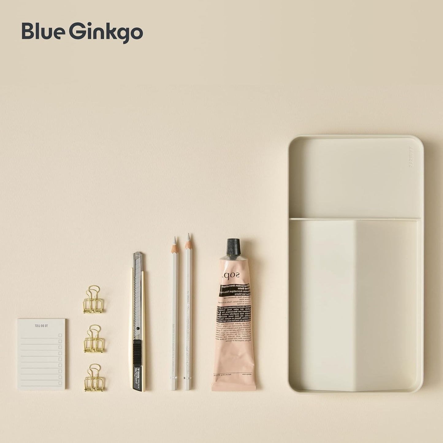 BLUE GINKGO Desk Holder – Korean-Made Office Organizer for Pencils, Pens, Notes, and Desk Supplies (White)