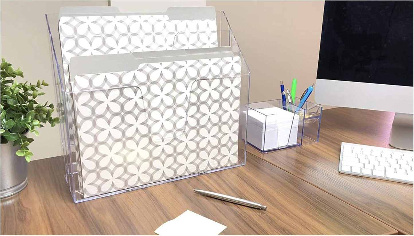 Acrimet Horizontal Triple File Folder Holder Organizer, Open Top Desktop Document Sorter for Letter Size Papers & Folders, Plastic (Clear Crystal)