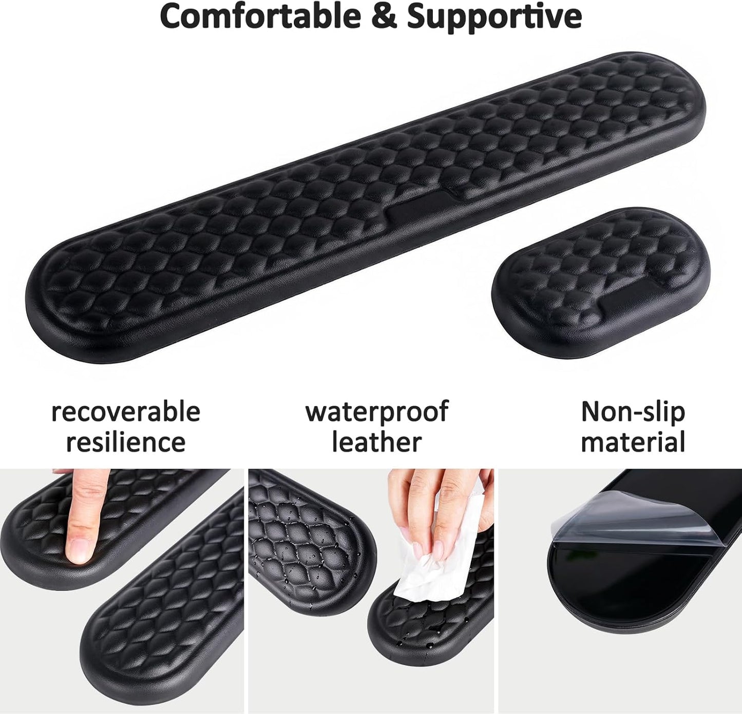Ergonomic Keyboard and Mouse Wrist Rest Set - Memory Foam Support Pads, Non-Slip Desk Accessories for Office, Home, Gaming, Reduces Fatigue & Strain,Black
