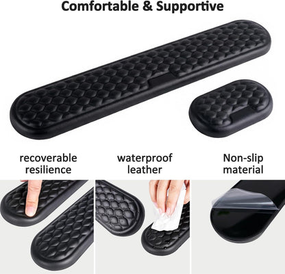 Ergonomic Keyboard and Mouse Wrist Rest Set - Memory Foam Support Pads, Non-Slip Desk Accessories for Office, Home, Gaming, Reduces Fatigue & Strain,Black