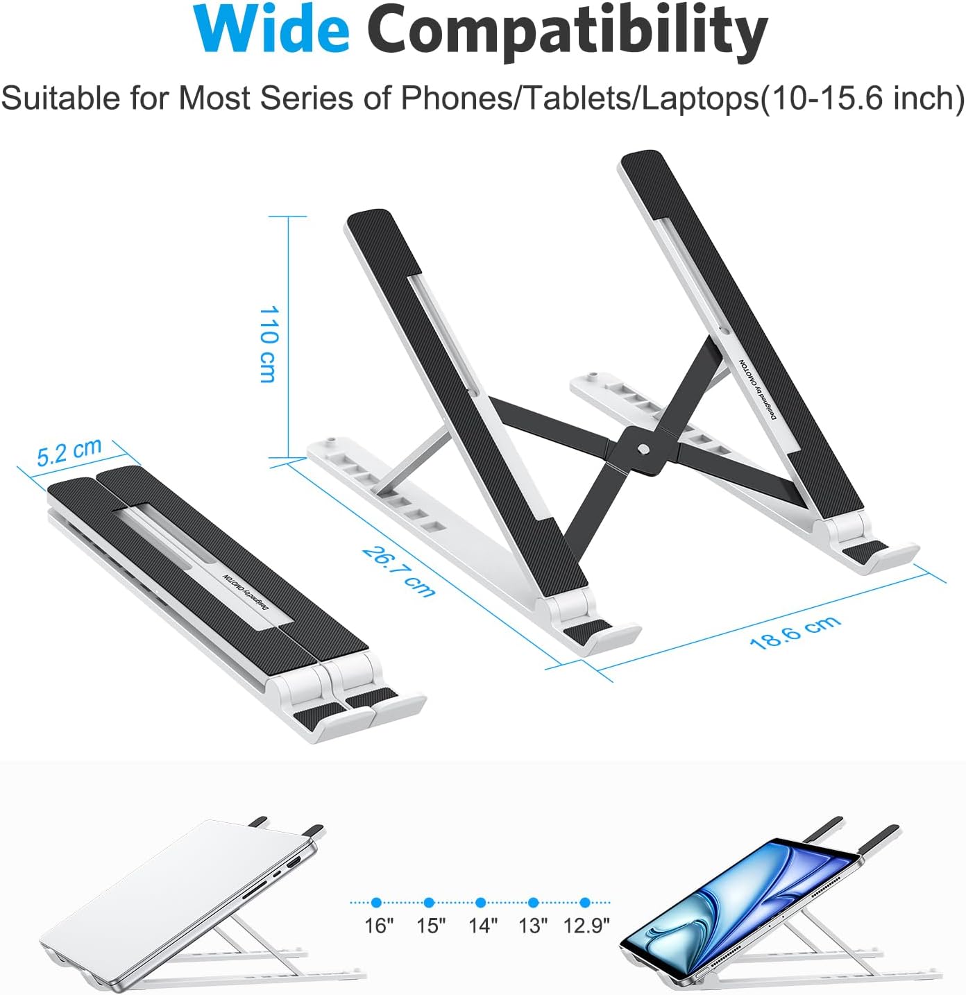 Portable Laptop Stand, OMOTON Laptop Stand for Desk Ergonomic 7-Levels Angles Adjustable Computer Stand, ABS Laptop Riser Holder Compatible with All Laptops and iPad(10-15.6")
