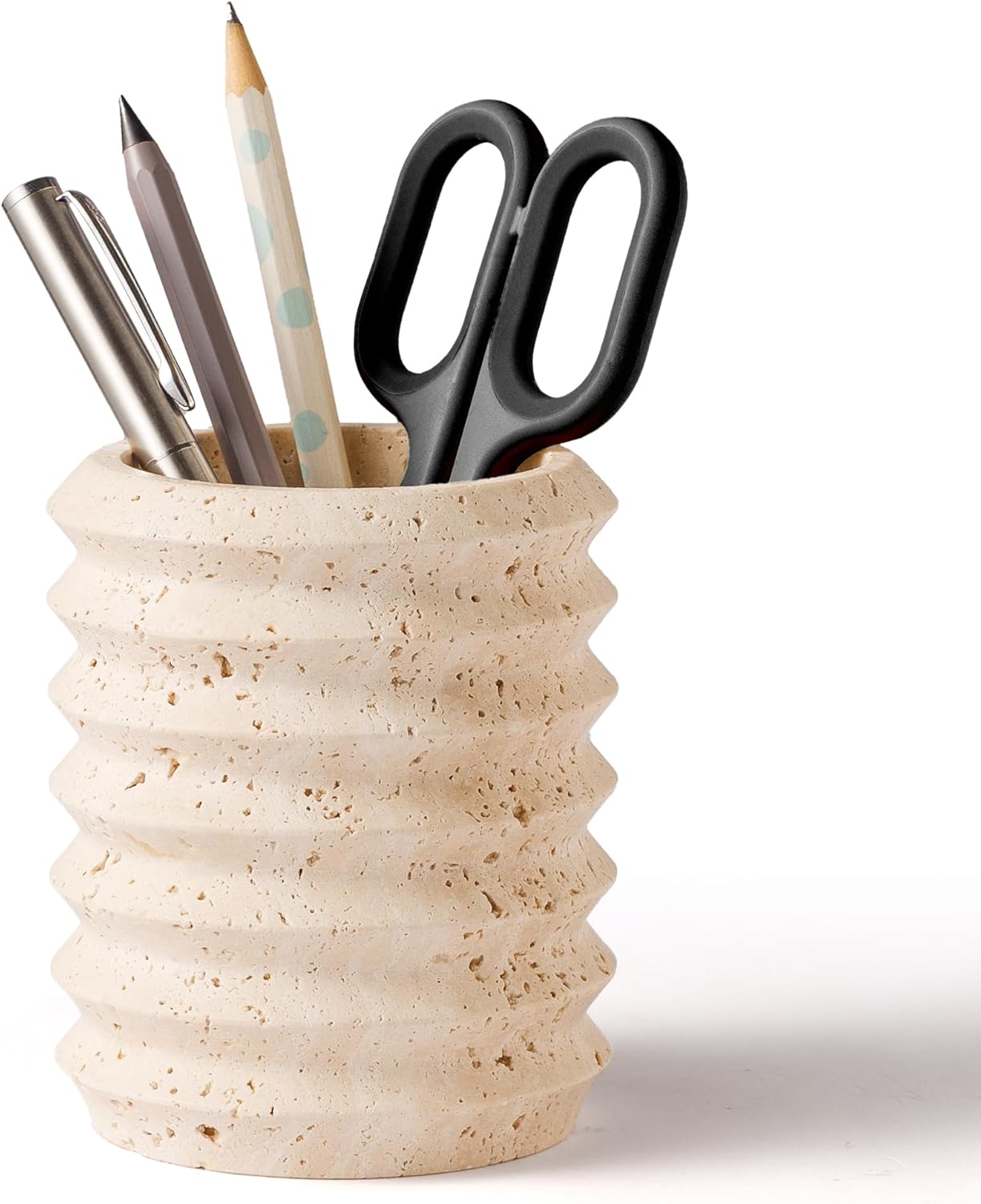 WORHE Pen Holder Stand Italy Natural Premium True Marble Makeup Brush Holders, Tableware Organizer Desk Pencil Cup for Home Office School Decor Dark Grey (DL012)