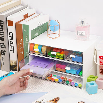 3 Tier Stackable Desk Organizer with 6 Drawers, YOCOMEY Plastic Desktop Storage Box Drawers, Detachable Makeup Storage Office Stationery Supplies Organizer for Office School(Clear)