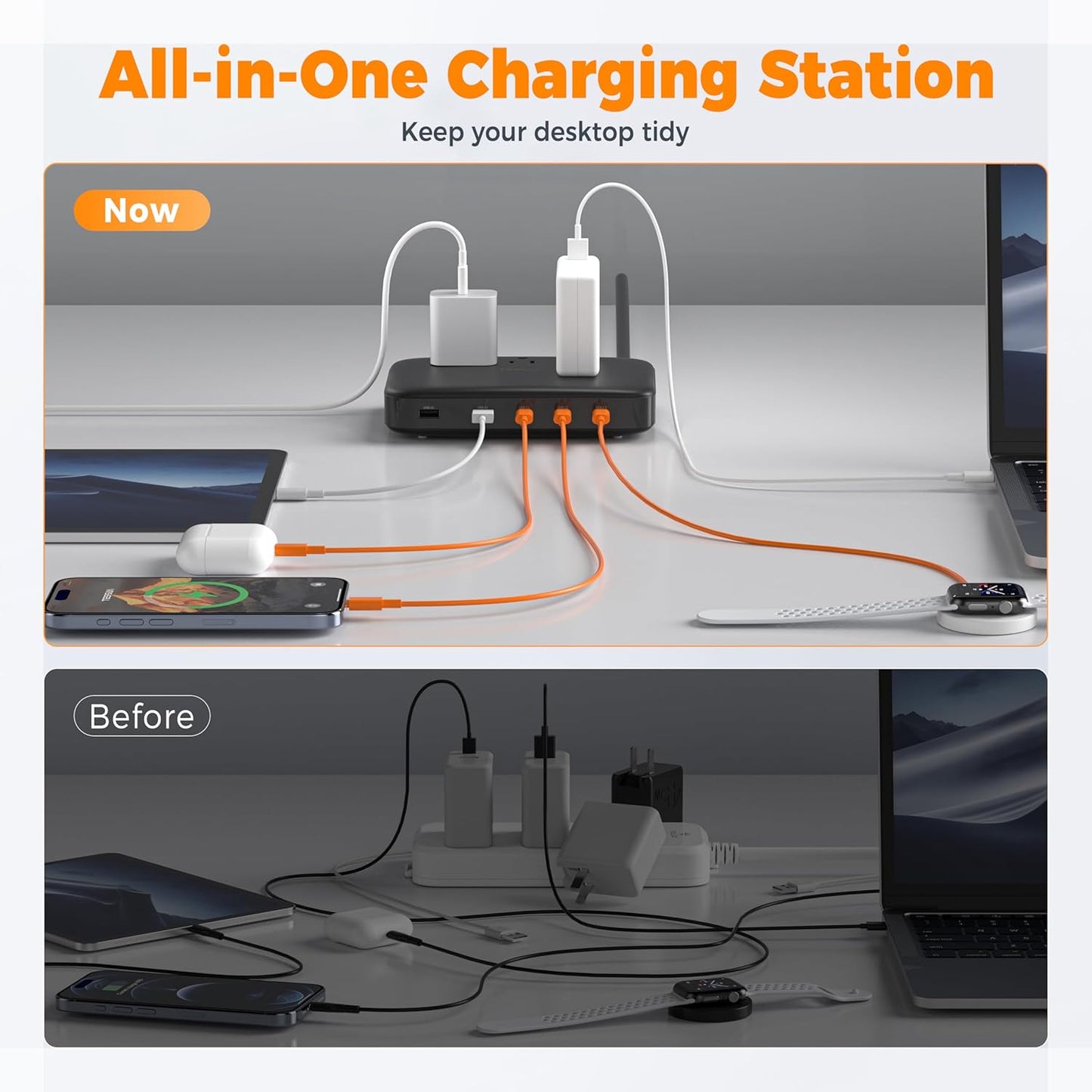TESSAN Charging Station PD 100W for Multiple Devices, 6-in-1 USB C Charger Block Compatible with iPhone 17/16, MacBook, Charging Dock with 3 USB-C, 1 USB-A & 2 AC, Home Office Travel Accessories