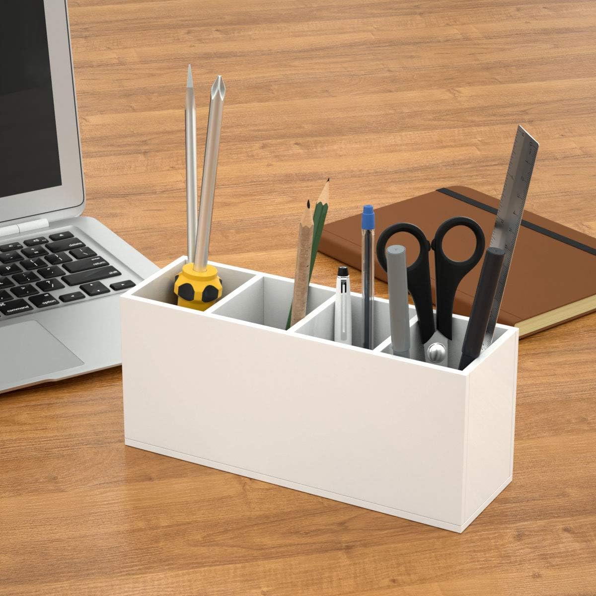 NIUBEE Acrylic Pen Holder 4 Compartments, Clear Pencil Organizer Cup for Countertop Desk Accessory Storage