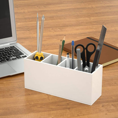 NIUBEE Acrylic Pen Holder 4 Compartments, Clear Pencil Organizer Cup for Countertop Desk Accessory Storage