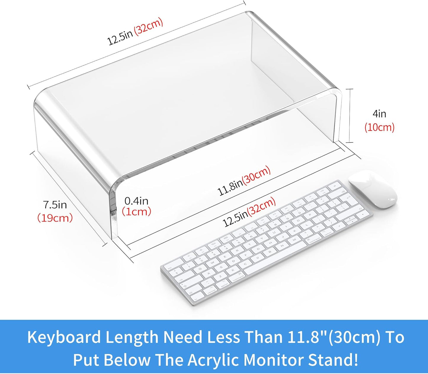 Acrylic Monitor Stand Riser Acrylic Laptop Stand for Desk Clear Computer Monitor Stand for Desk Accessories White Aesthetic Decorations for Office Home iMac Organizer