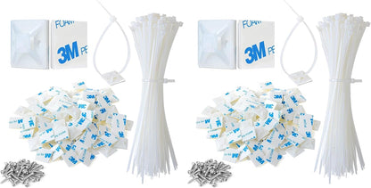 XHF 3/4" Strong Back-Glue Self Adhesive Black Cable Zip Tie Mounts 100pcs with 8" Zip Ties, Screws, UV Protection Outdoor Sticky Wire Fasteners Cable Clips Management Anchors Organizer Holders Squares