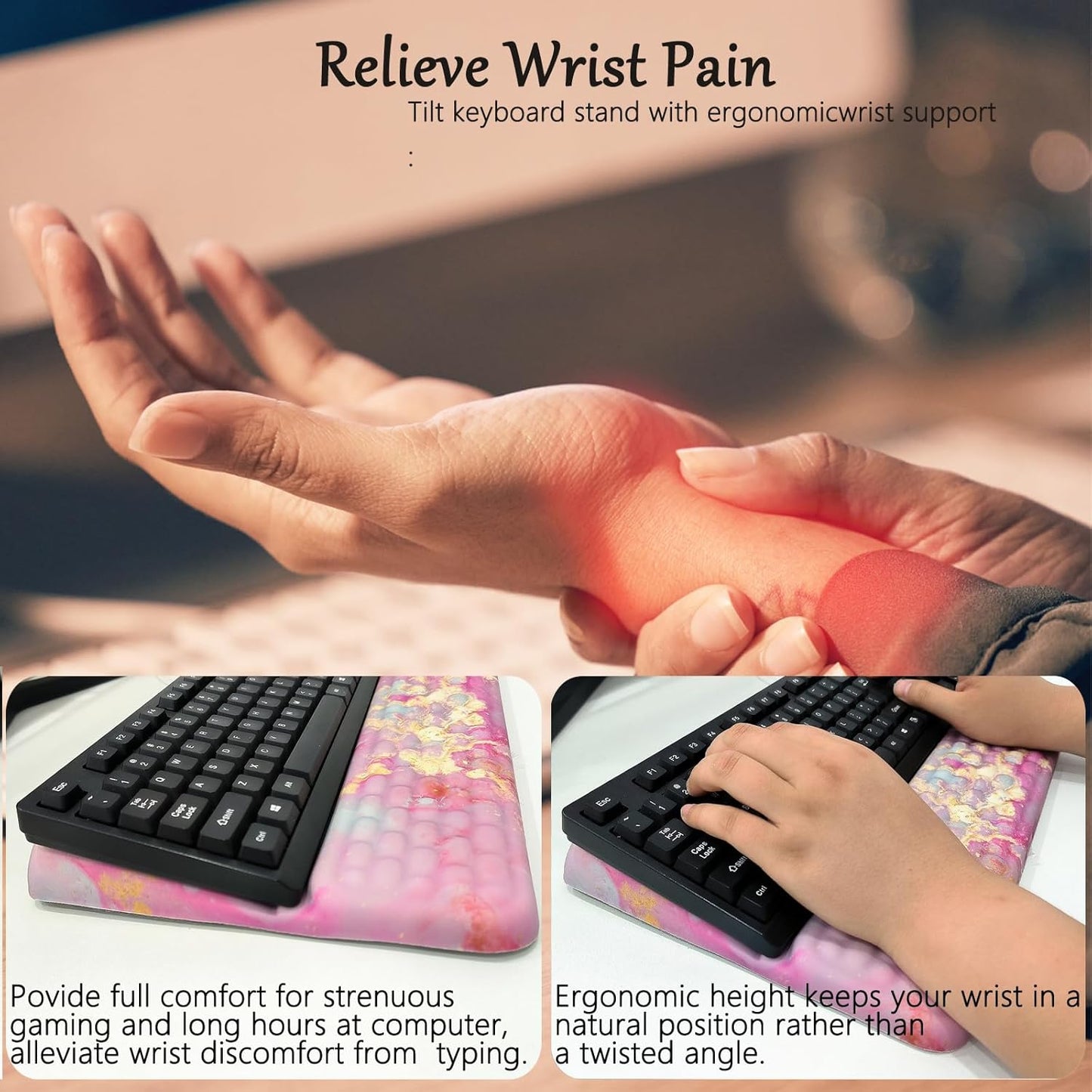Computer Keyboard Stand Pad with Wrist Rest Purple Blue Cloud Keyboard Pad Support with Comfortable Galaxy Stars Wrist Pad Cute Girl Ergonomic Tilted Keyboard Riser Holder for Desktop Office Home
