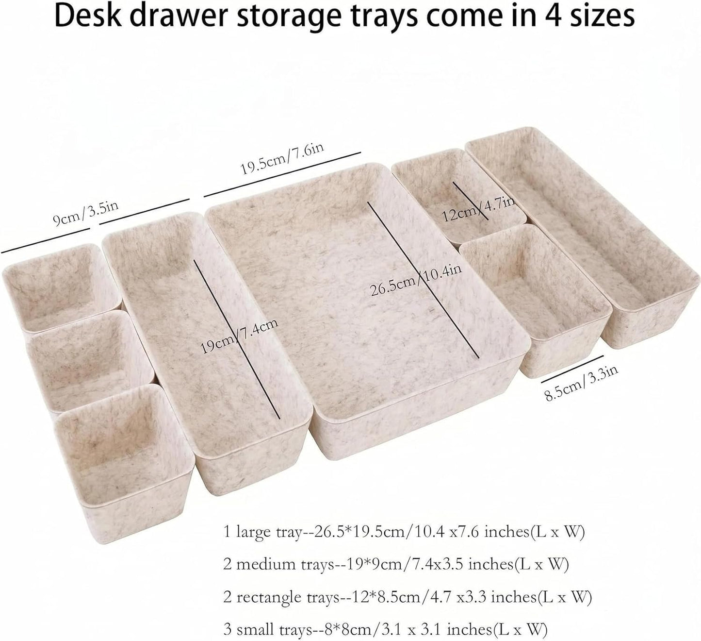 Desk Drawer Organizer Bins, 8pcs Felt Shallow Bathroom Storage Trays, Office Accessories & Workspace Organizers Jewelry & Makeup Boxes Containers(Black)