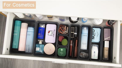 Kutesna 44 PCS Interlocking Drawer Organizer Set,4-Size Plastic Versatile Bathroom and Desk Drawer Divider Organizer Trays,Multi-size Storage Bins for Office,Jewelries, Kitchen Utensils and Makeup