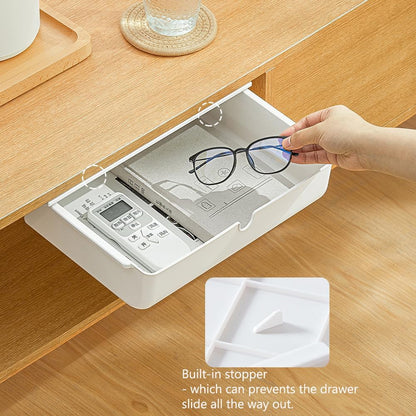 Poeland Under Desk Drawer Self-Stick Storage Organizer for Office Home School, Holders for Desk Accessories, Large Size, White