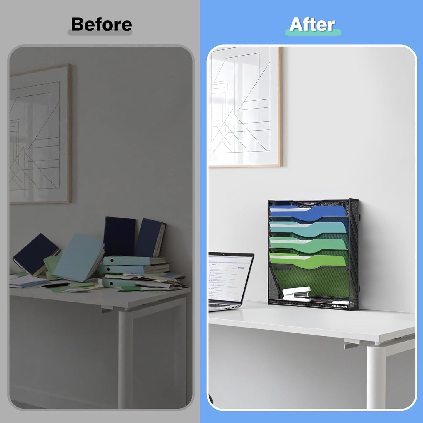 Kuntine.B Wall File Organizer Office Hanging Magazine Holder Wall File Organizer for Office Home (Black, 5 Tier)