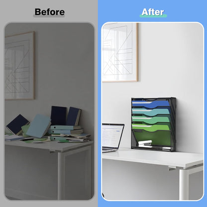 Kuntine.B Wall File Organizer Office Hanging Magazine Holder Wall File Organizer for Office Home (Black, 5 Tier)