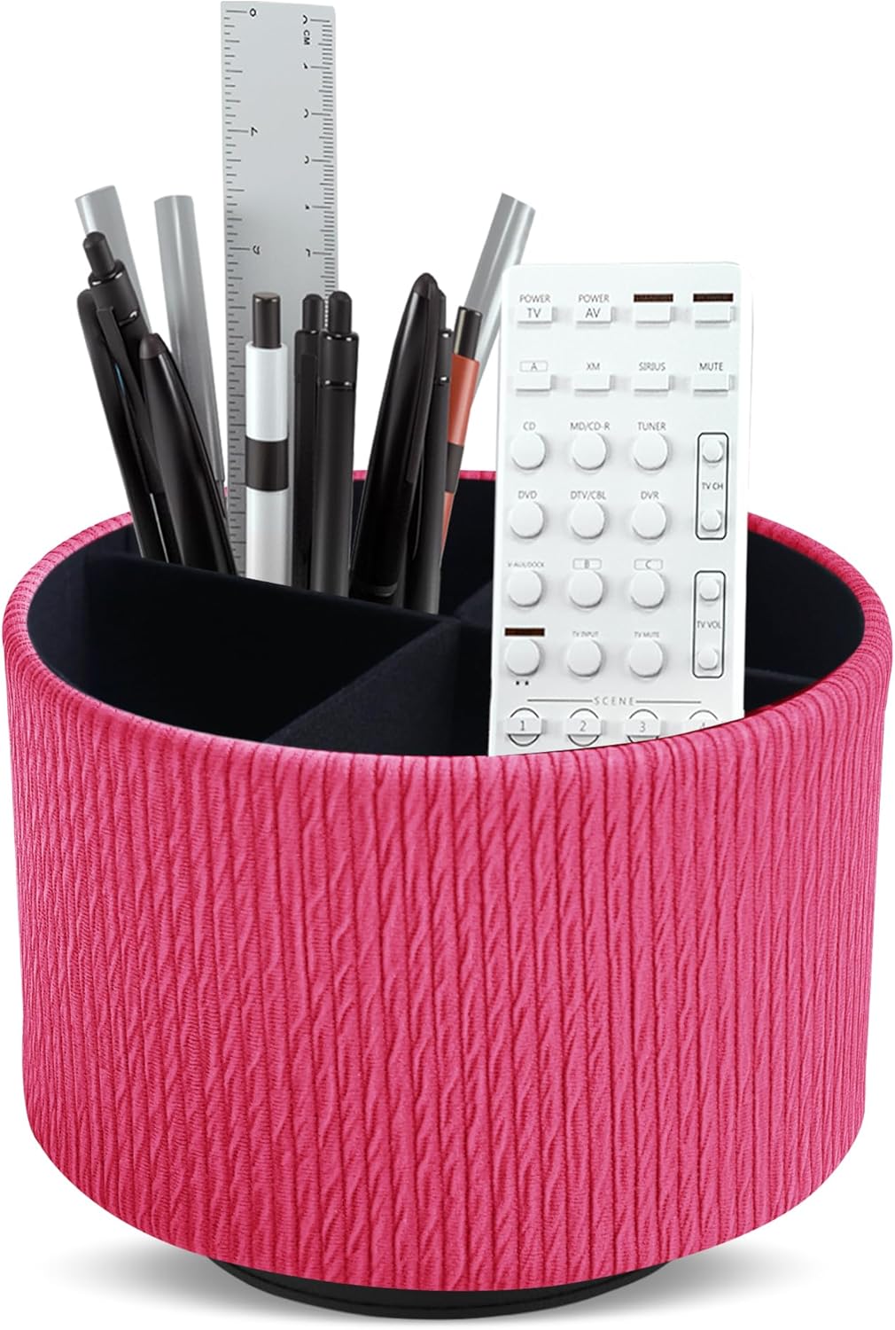 Hennaja Round Leather Art Supply Organizer,Remote Control Holder,360 Degree Rotating,Multi-Functional Pencil Holder,4 Compartments Desktop Stationary Organizer(1-Blue Bird) - Colors C