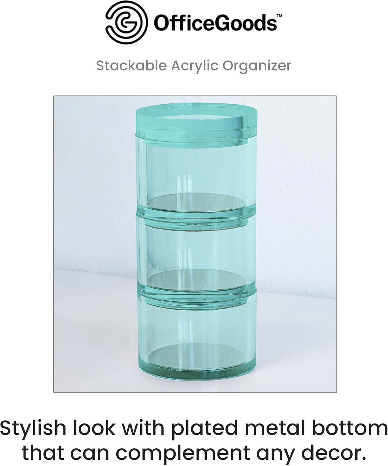OfficeGoods 3-Tier Stackable Acrylic Holder- Stylish Desk Organizer and Storage for Office or Home – Transparent Round Design with Gold Metal Base