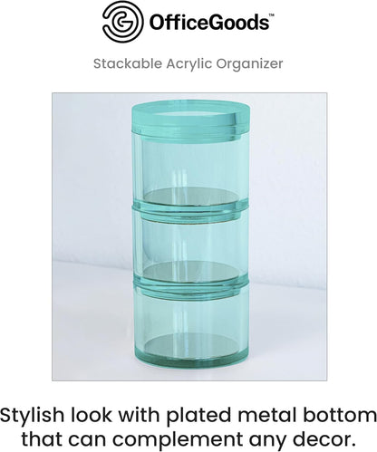 OfficeGoods 3-Tier Stackable Acrylic Holder- Stylish Desk Organizer and Storage for Office or Home – Transparent Round Design with Gold Metal Base