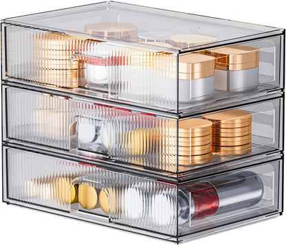 ZHIAI 8 Pack Clear Stackable Storage Drawer, Acrylic Drawer, Cosmetic Organizer, Plastic Organizer for Dresser, Under, Kitchen Cabinet, Pantry, Home Organization and Storage