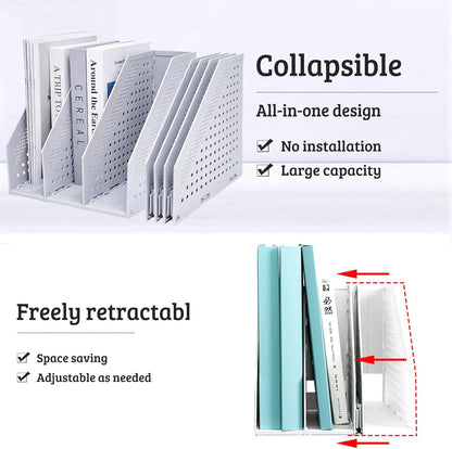 Marte Vanci Collapsible Magazine File Holder with 4 Vertical Compartments, Binder Holder for Desk, Desktop Binder Organizer for Notebook, Documents, Book, School Office Supplies(Black)