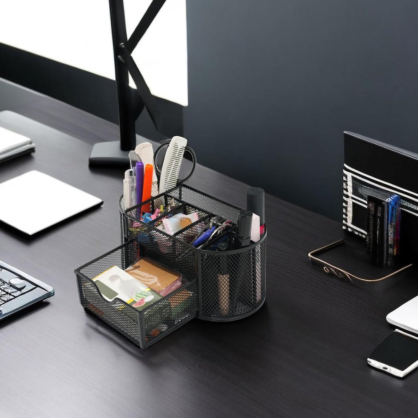 Newkita Desktop Organizer with Pencil Pen Holder and Accessories Offering 8 Compartments and 1 Drawer for Home, School and Office. (Cherry Blossom Pink)
