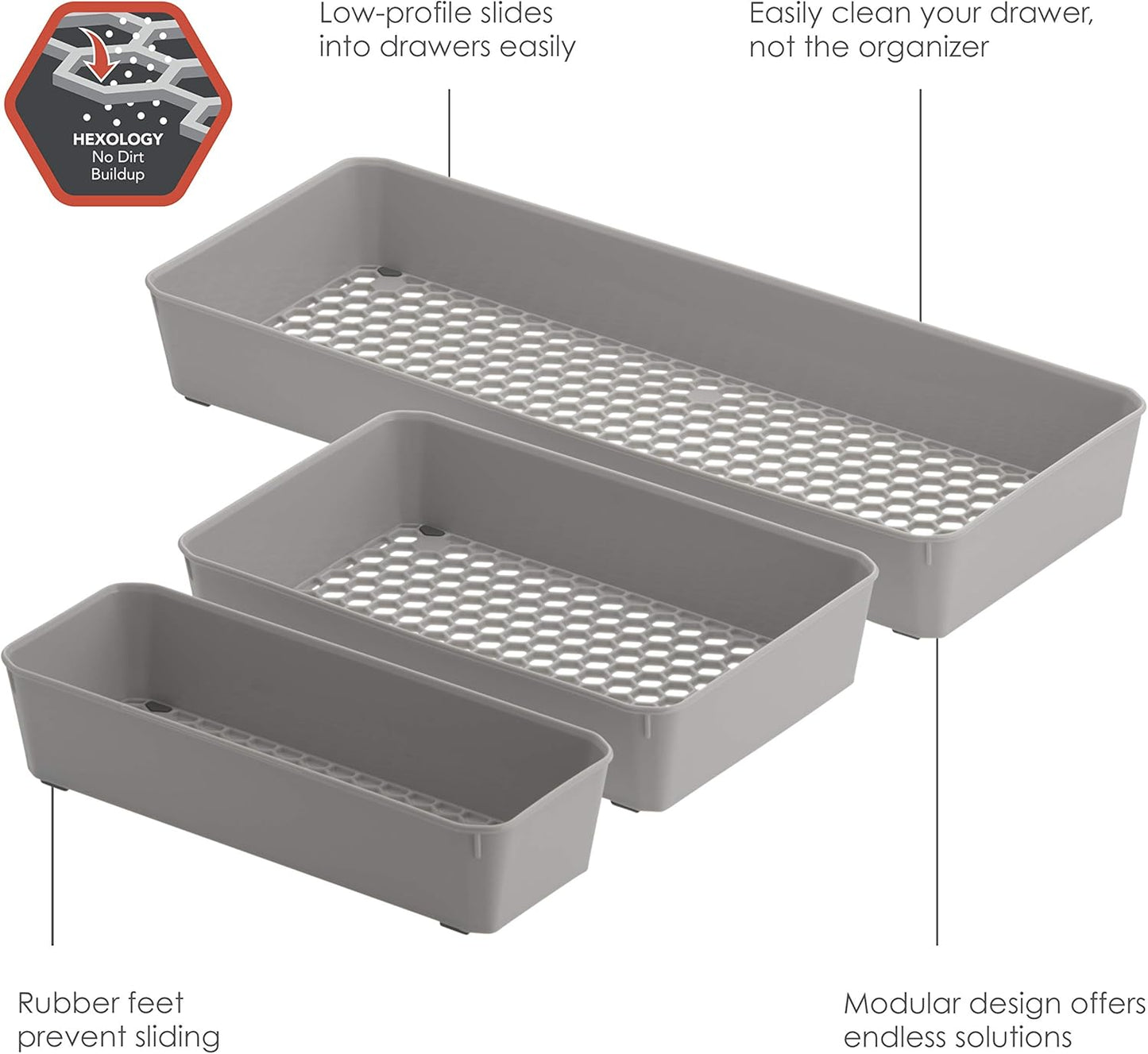 Spectrum Hexa 6 x 12 Drawer Organizer for Kitchen Utensils with Innovative Honeycomb Base Design, Silverware Tray for Cutlery and Flatware Storage, Bathroom Vanity or Desk Solution, Clear Frost