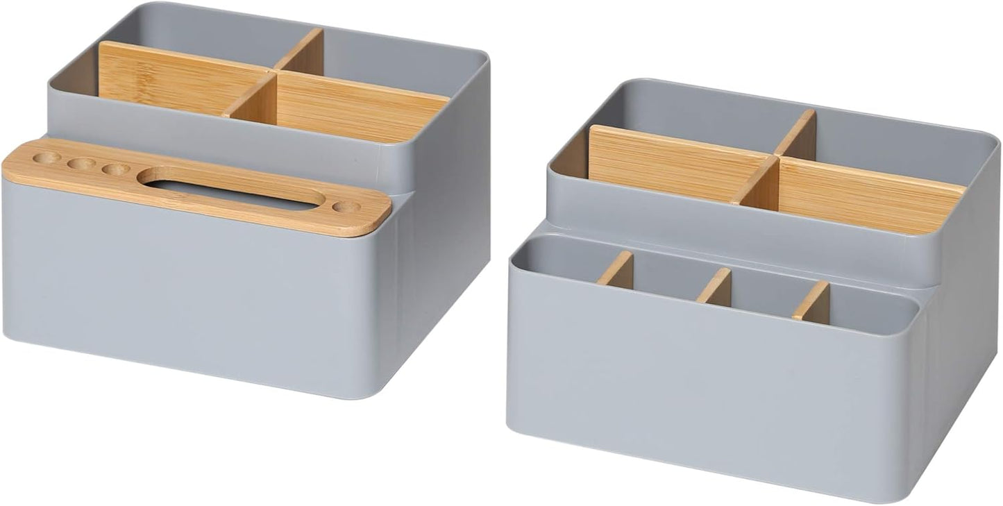 Seville Classics Bamboo Premium Organizer Storage Bins for Kitchen Silverware, Pantry, Closet, Office Desk, Pens, Utensils, Makeup, K Cup, Bamboo, Bag Holder Bin Set (4 Piece)