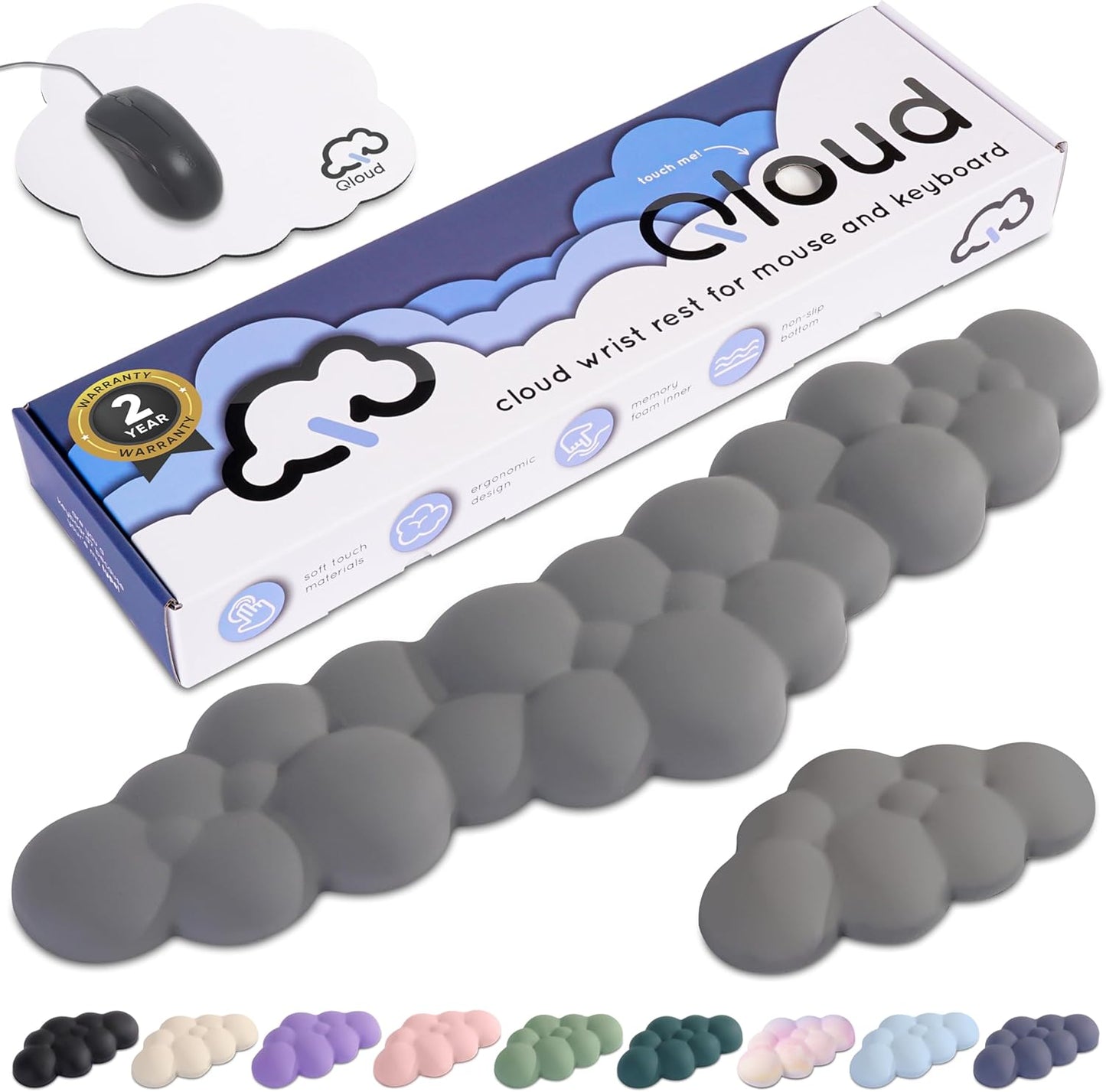 Cloud Keyboard Wrist Rest – Create-ables Qloud Cloud Wrist Rest for Computer Keyboard and Mouse, Ergonomic Memory Foam Wrist Pad with Non-Slip Base, Includes Cloud Mouse Pad – White