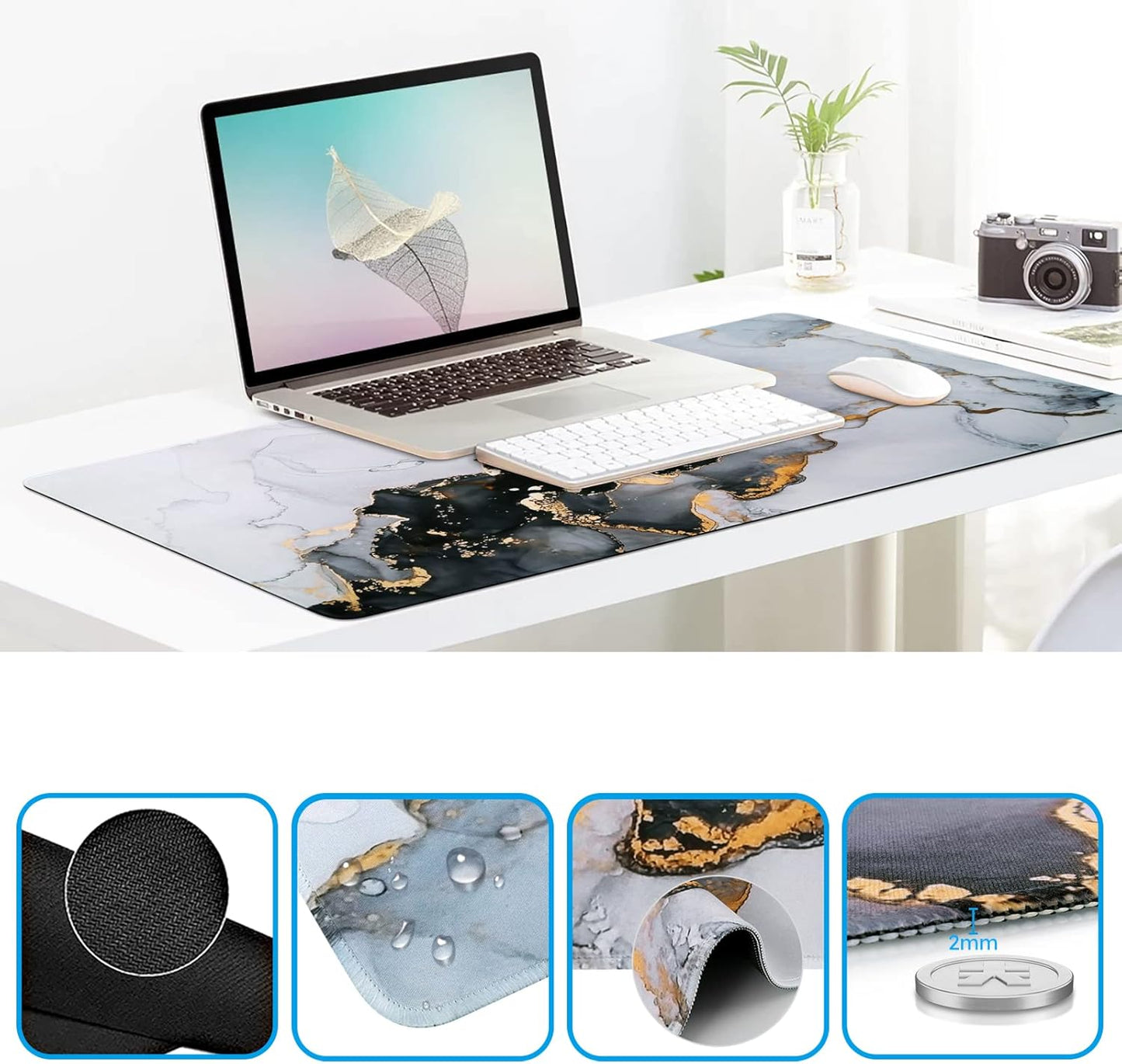 iCasso Desk Mat, Gaming Mouse Pad Wrist Support Set,4in1 XXL Large Mousepad + Keyboard Wrist Rest+Mouse Wrist Rest+Coaster Set with Ergonomic Design for Home Office Table Computer-Penoy