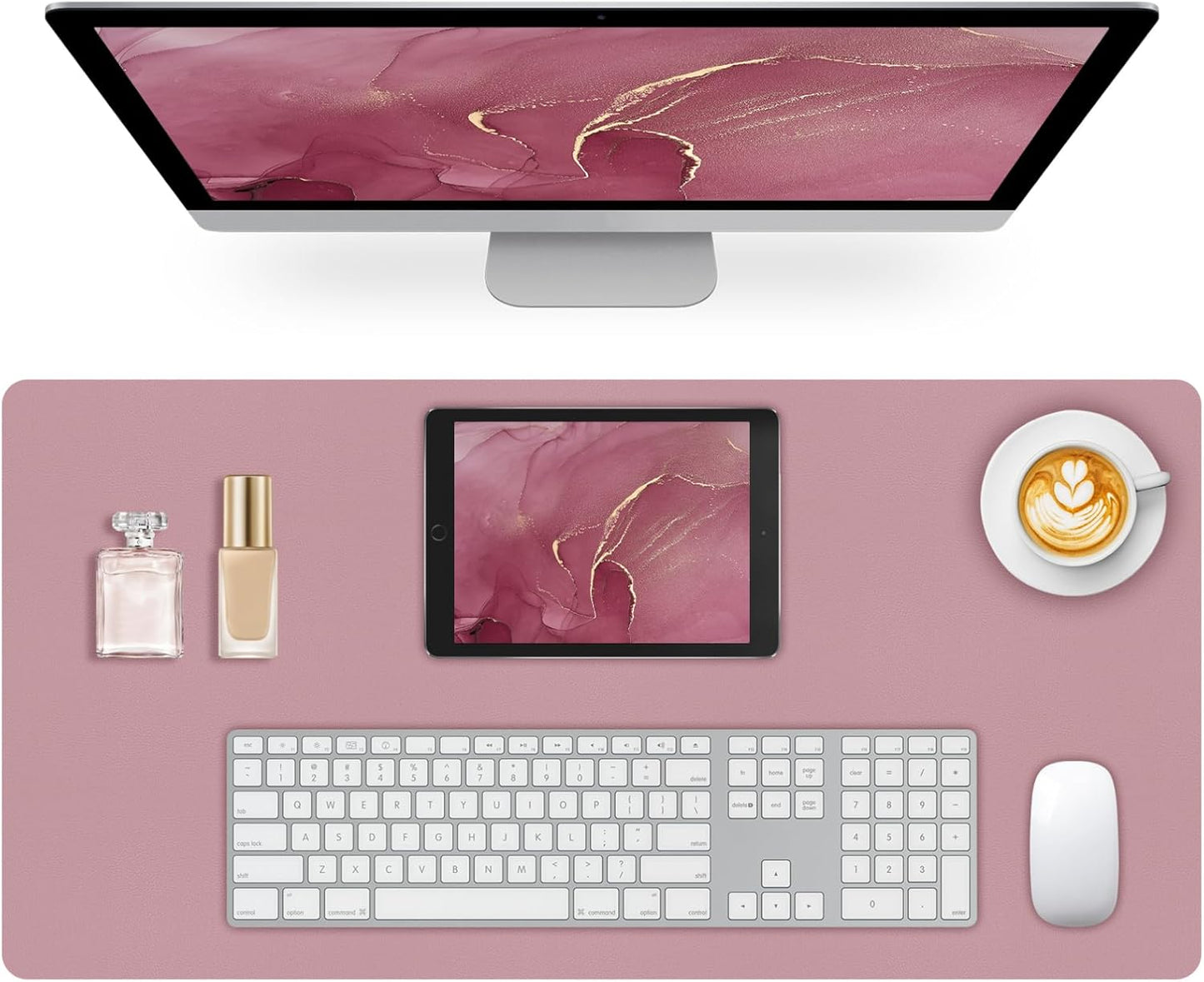 Mouse Pad and Keyboard Wrist Rest, 3-in-1 Large Keyboard and Mouse Pad Set, Ergonomic Wrist Rest for Computer Keyboards, Non-Slip Desk Mat Protector for Women (Purple Pink, 31.5" X 15.7")