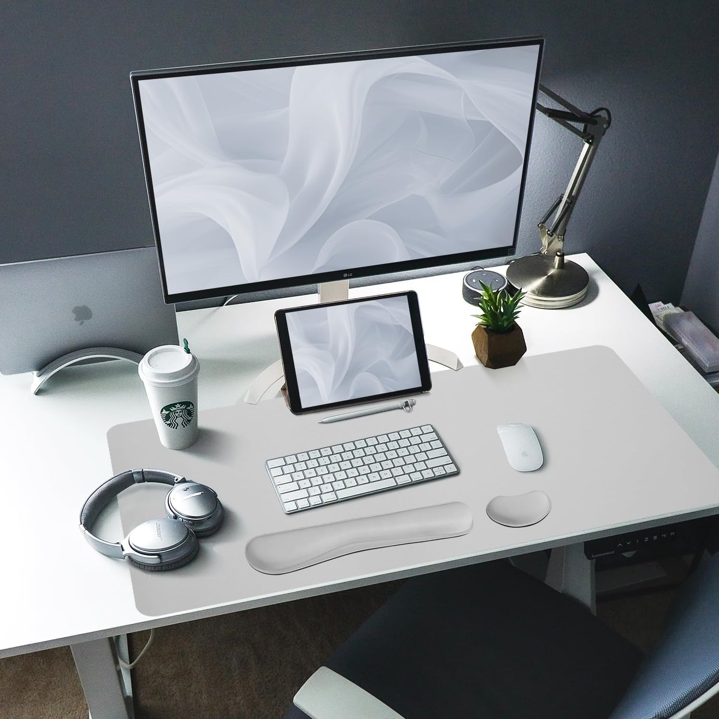 Bloss Leather Desk Pad and Keyboard Wrist Rest, Large Mouse Pad + Keyboard Pad+Mouse Wrist Support, Non-Slip Desk Mat Protector for Office, Home(31.5×15.7 Inches,Beige)
