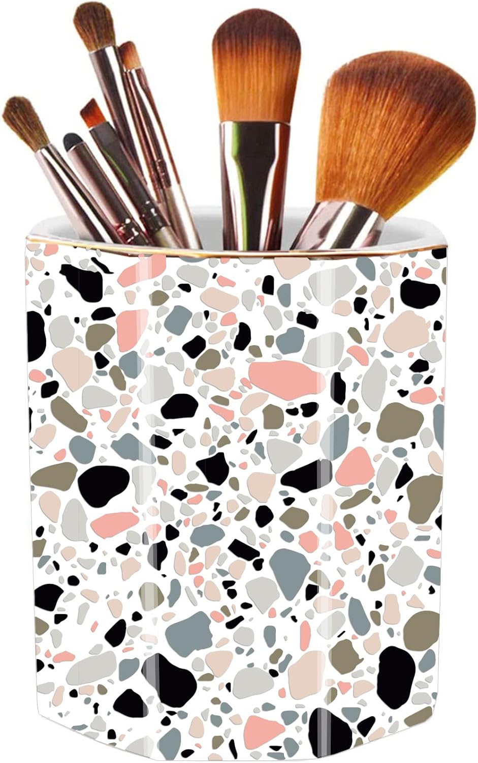 Pencil Holder for Desk Organizer,Ceramic Writing Utensil Storage Organizer Aesthetic Floral Pattern Pen Holder Pen Cup Makeup Brush Holder Creative Gift for Desktop Supplies,School Life Blue