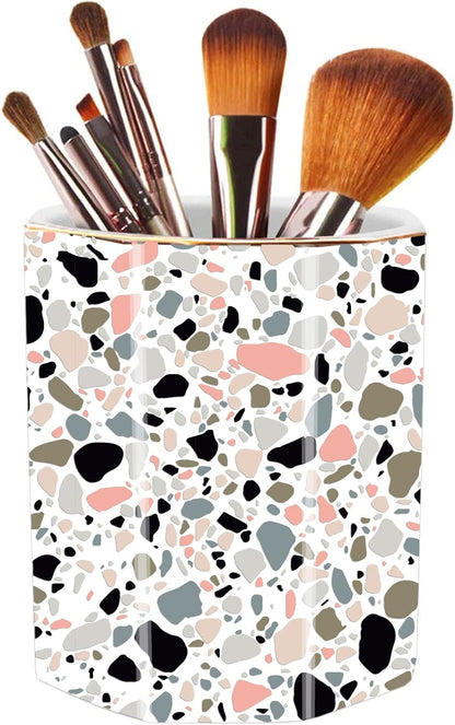 Pencil Holder for Desk Organizer,Ceramic Writing Utensil Storage Organizer Aesthetic Floral Pattern Pen Holder Pen Cup Makeup Brush Holder Creative Gift for Desktop Supplies,School Life Blue