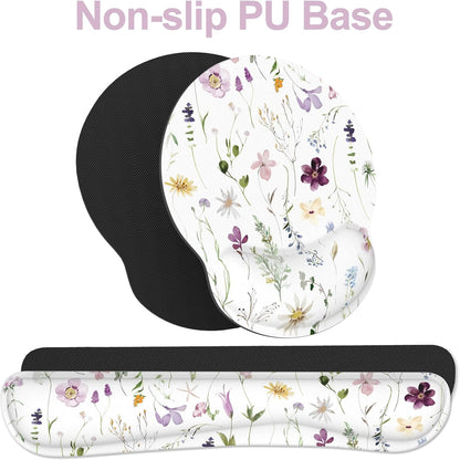 Ergonomic Mouse Pad with Wrist Rest and Keyboard Wrist Rest, Memory Foam Wrist Rest for Computer Keyboard, Easy Typing, Pain Relief, Mouse Pad Wrist Support for Gaming,Office, Laptop, Black Flower