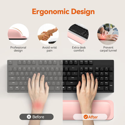 TECKNET Wrist Rest for Computer Keyboard, Thicken Memory Foam Wrist Support Pad for Keyboard, Ergonomic Palm Rest for Pain Relief, Anti-Slip Rubber Base, 17x3.3 in, 1 inch (25mm), Black
