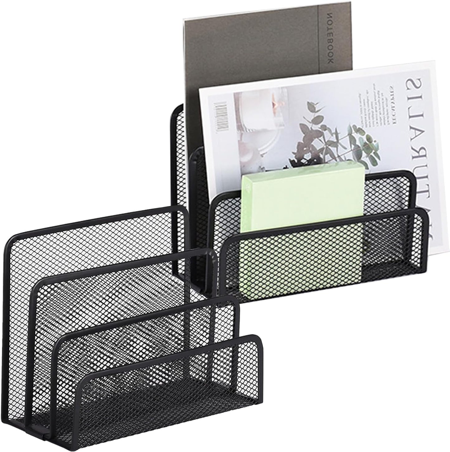 Mail Organizers 2 Pack Metal Mesh Desk Letter Sorter Small Desktop File Holder for Bills Magazines Papers Documents Office Envelopes