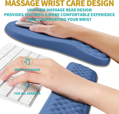 Hokafenle 2 in 1 Ergonomic Mouse Pad Wrist Support & Wrist Rest for Computer Keyboard Set, with Relieve Carpal Tunnel Pain Massage Bulge and Full Memory Gel Design (2In1 Set, Light Green)
