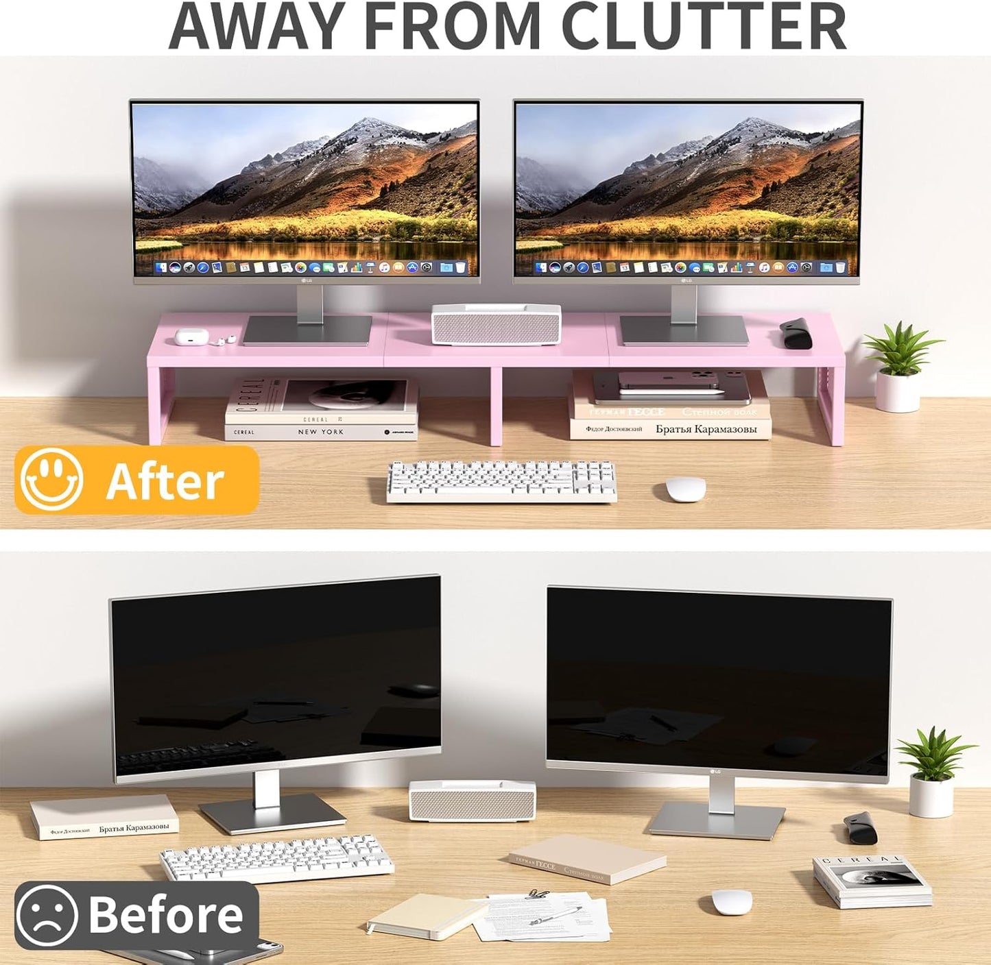Dual Computer Monitor Stand Riser, Desk Organizers and Accessories, Printer & TV Stand, Desk Shelf, Office Desk Accessories & Desktop Workspace Organizer for Office Supplies, Black