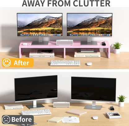 Dual Computer Monitor Stand Riser, Desk Organizers and Accessories, Printer & TV Stand, Desk Shelf, Office Desk Accessories & Desktop Workspace Organizer for Office Supplies, Black
