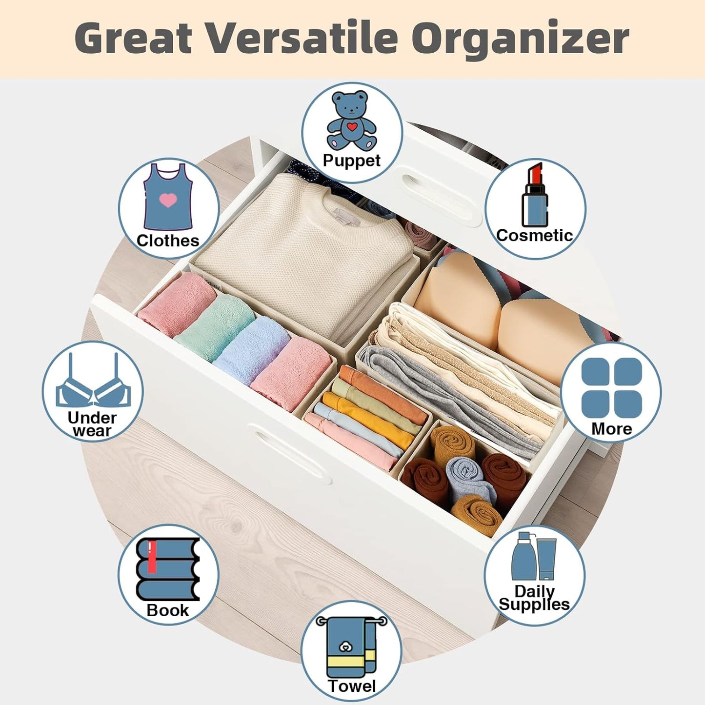 Criusia Drawer Organizer Clothes, 8 Pack Underwear Organizer, Foldable Closet Organizers and Storage Dresser Dividers for Clothes, Socks, Scarves, Ties (Gray)