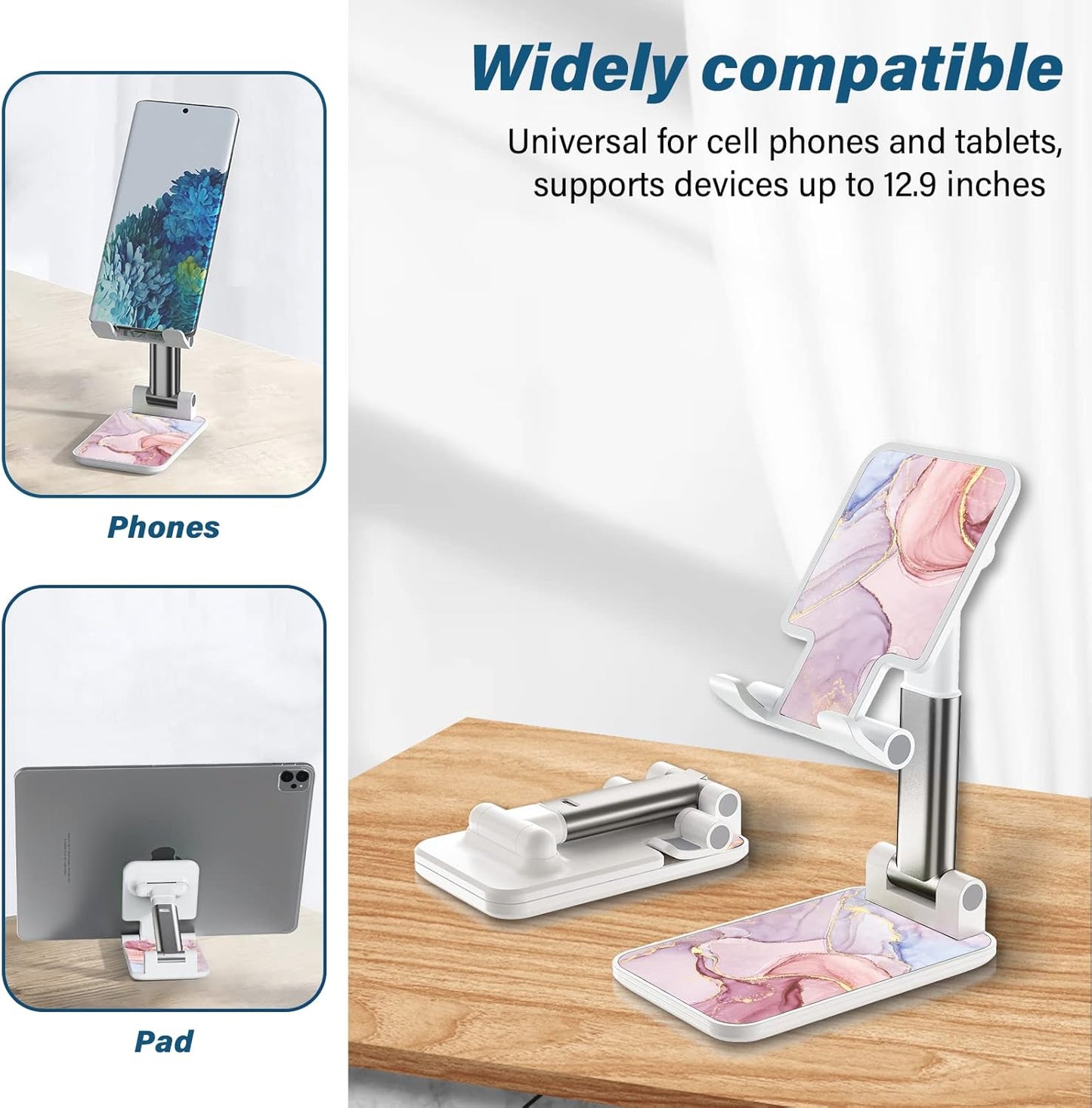 Desk Cell Phone Stand - Adjustable Angle-iPad Holder, Universal Compatible Phone Holder for Desk