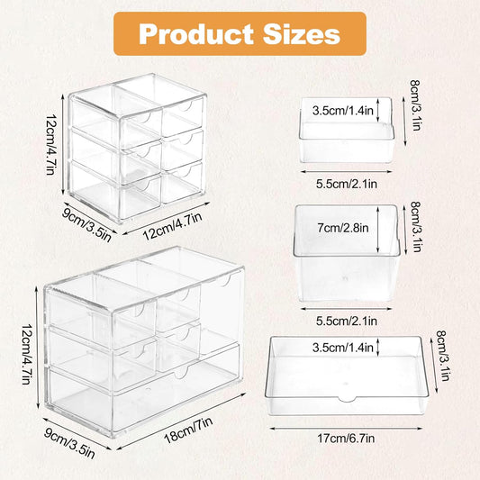Acrylic Drawer Organizer with 6 Drawers, 2 Set Clear Dustproof Desk Organizers and Accessories, Stackable Storage Drawers for Stationery, Makeup, Jewelry, Pen, Art Craft Supplies, Office